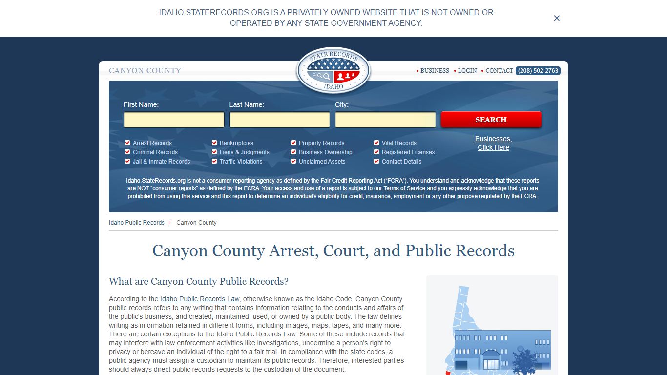 Canyon County Arrest, Court, and Public Records