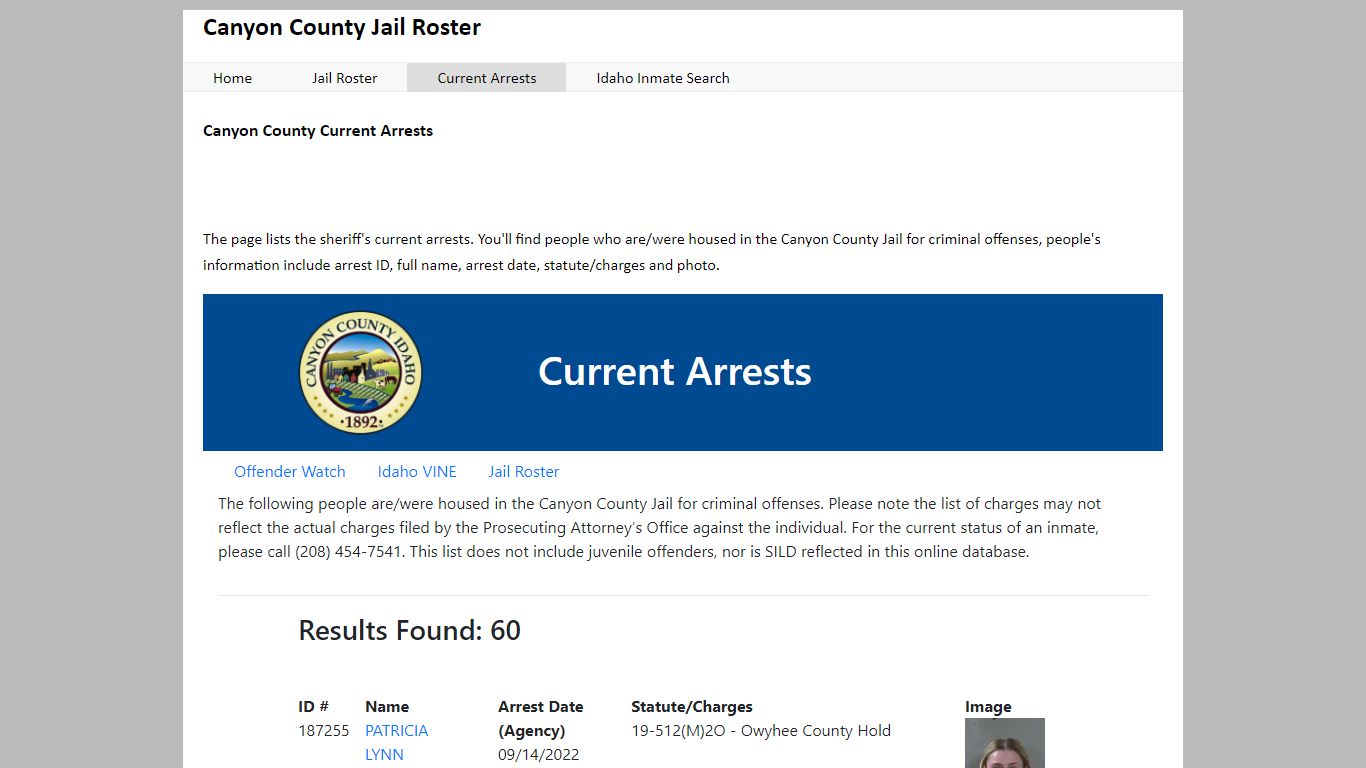 Canyon County Current Arrests